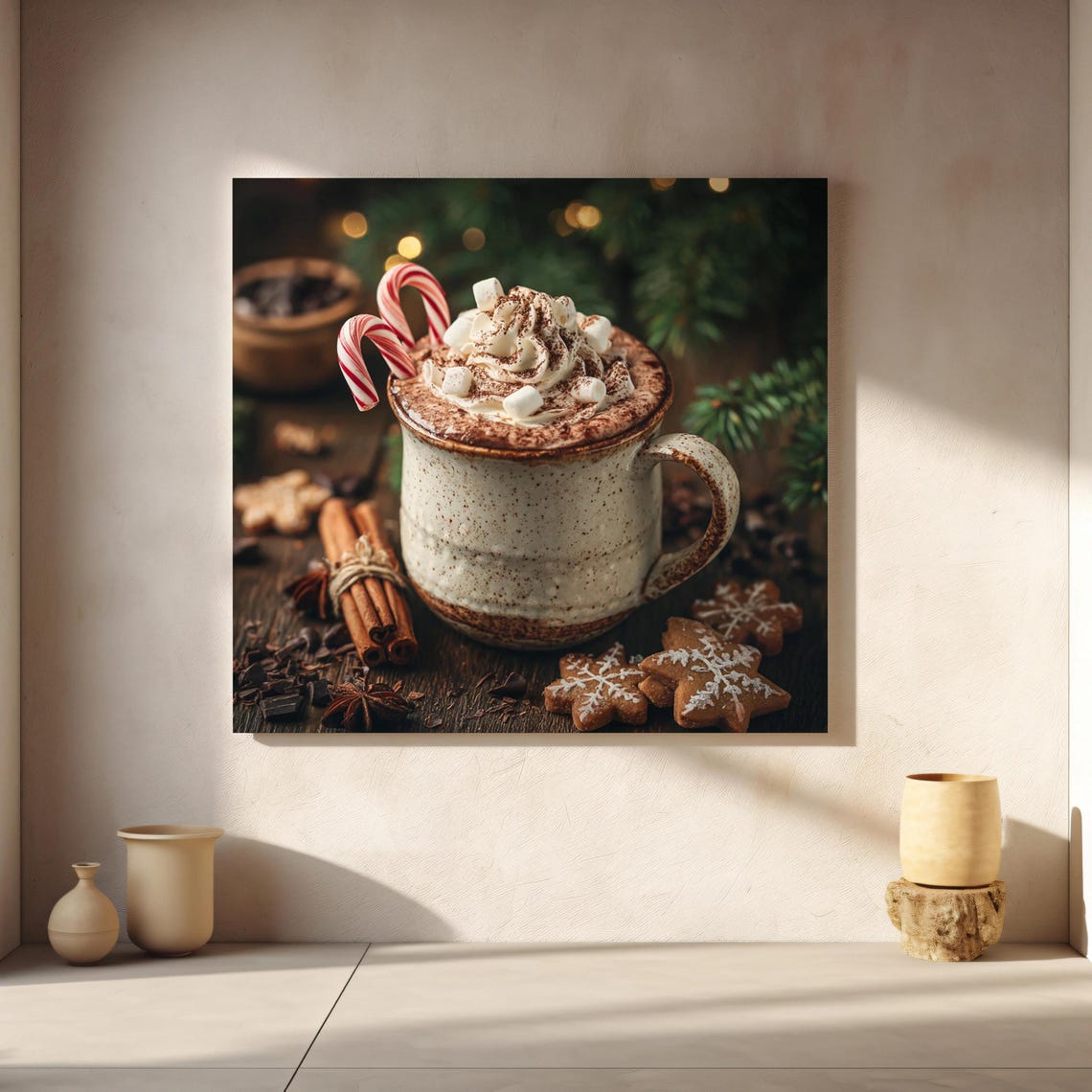 Cozy Christmas Hot Chocolate Marshmallow Candy Cane Kitchen Poster