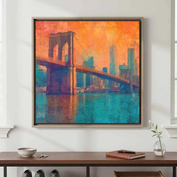 Brooklyn Bridge Sunset Textured Painterly New York City Poster