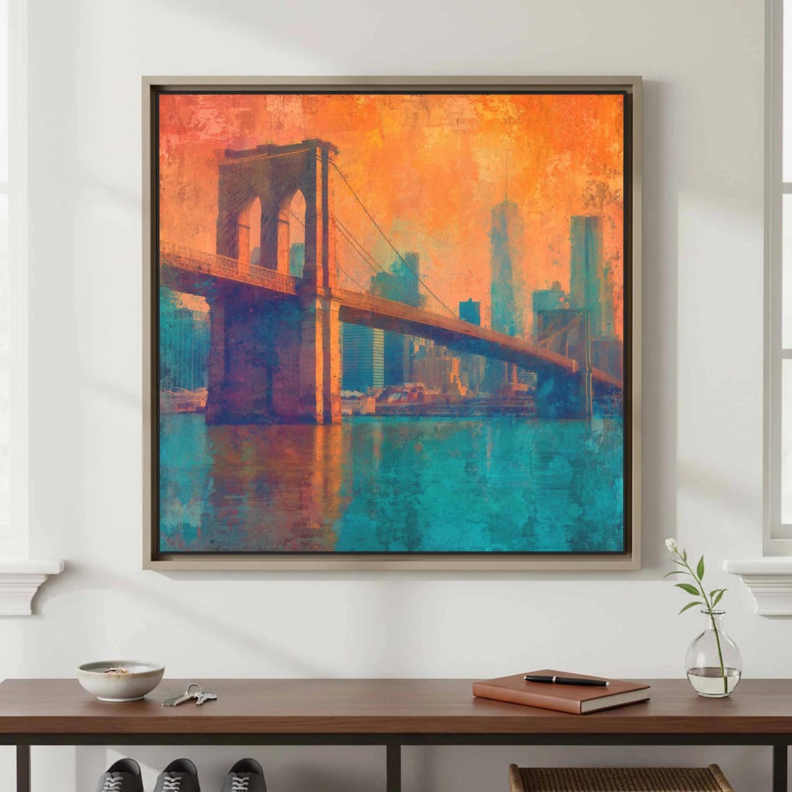 Brooklyn Bridge Sunset Textured Painterly New York City Poster