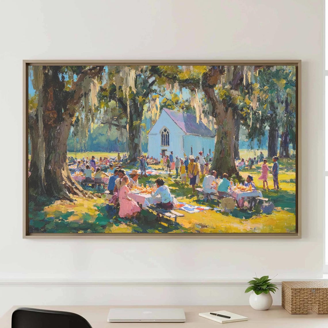 Southern Church Picnic Impressionist Painting Community Poster