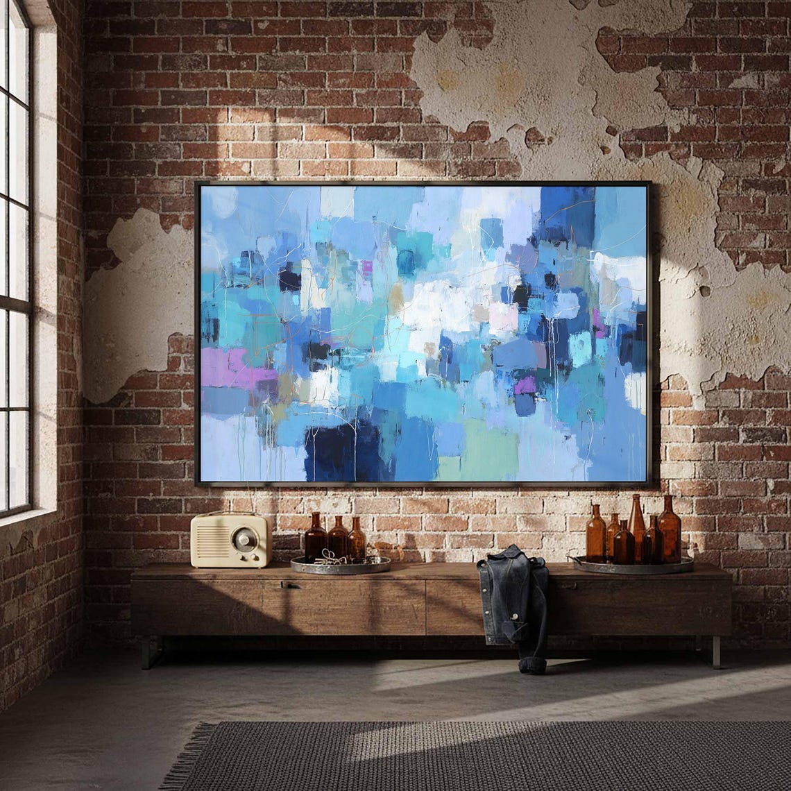 Abstract Blue Gestural Blocks Contemporary Modern Painting Poster