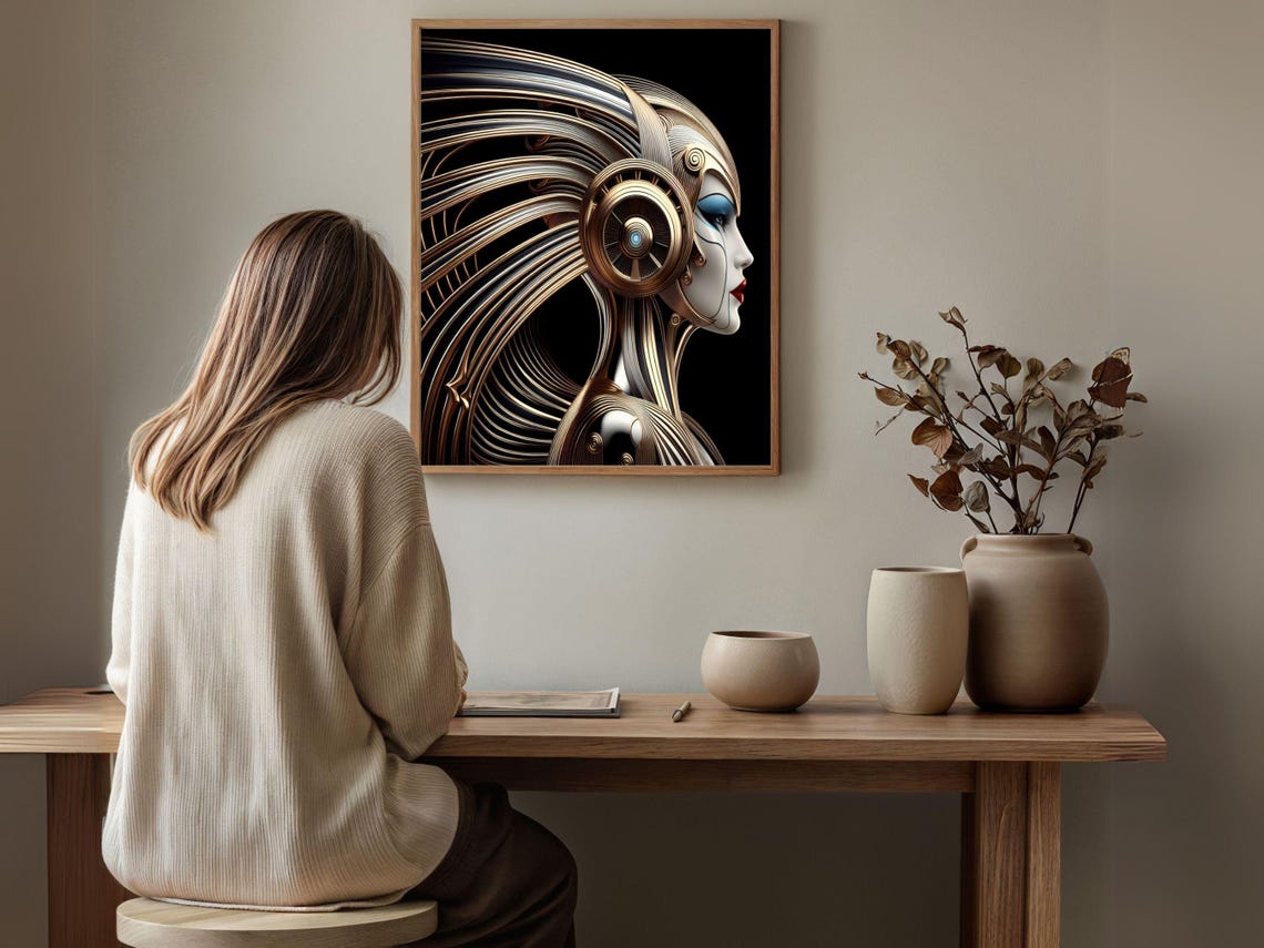 Futuristic Golden Woman With Metallic Headdress Art Deco Print - Image 5
