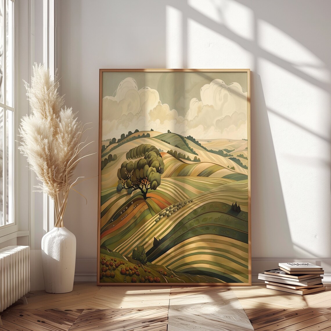 Art Deco Rolling Hills Farmhouse Countryside Landscape Wall Art - Image 2