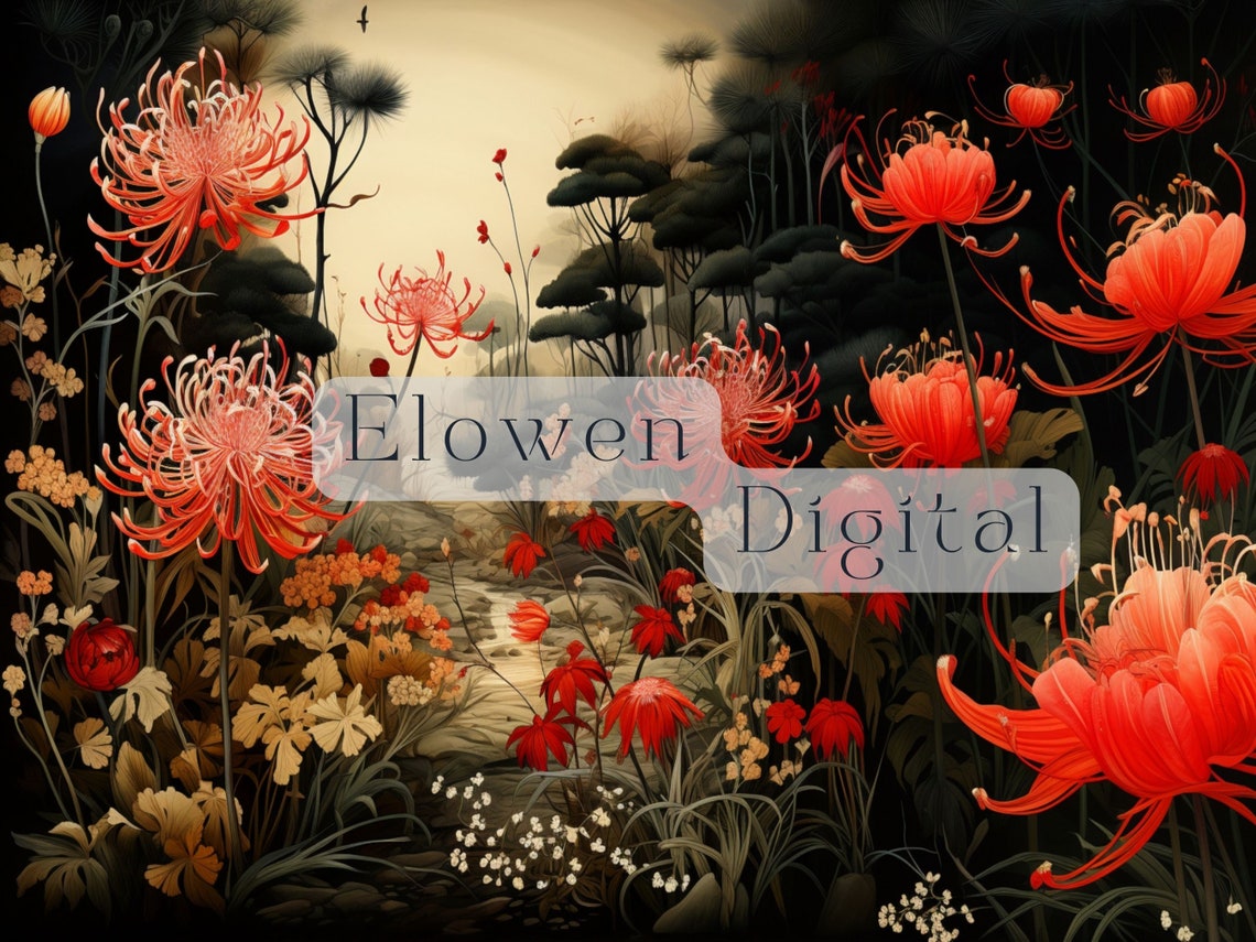 Japanese Style Red Chrysanthemums In Dark Moody Garden Poster - Image 6