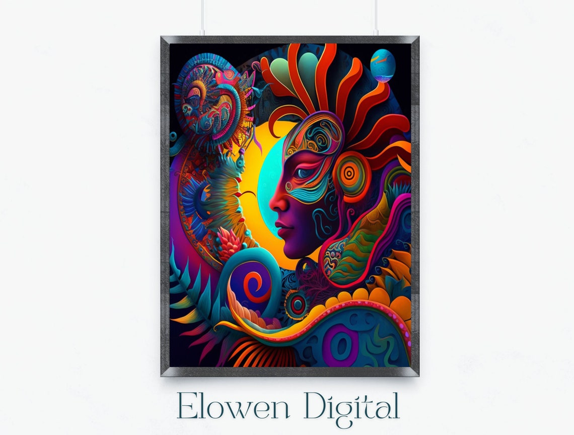Mayan Decor Divine Feminine Print Colorful Goddess Art Aztec Art Of Jungle Goddess Wall Art Goddess