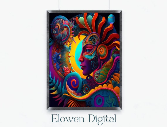 Mayan Decor Divine Feminine Print Colorful Goddess Art Aztec Art Of Jungle Goddess Wall Art Goddess