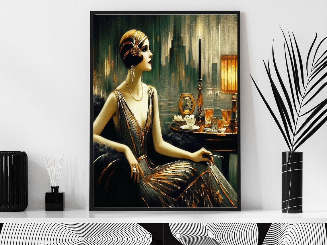Elegant Art Deco Flapper Cocktails City Night Vintage Woman Poster - Image 6
