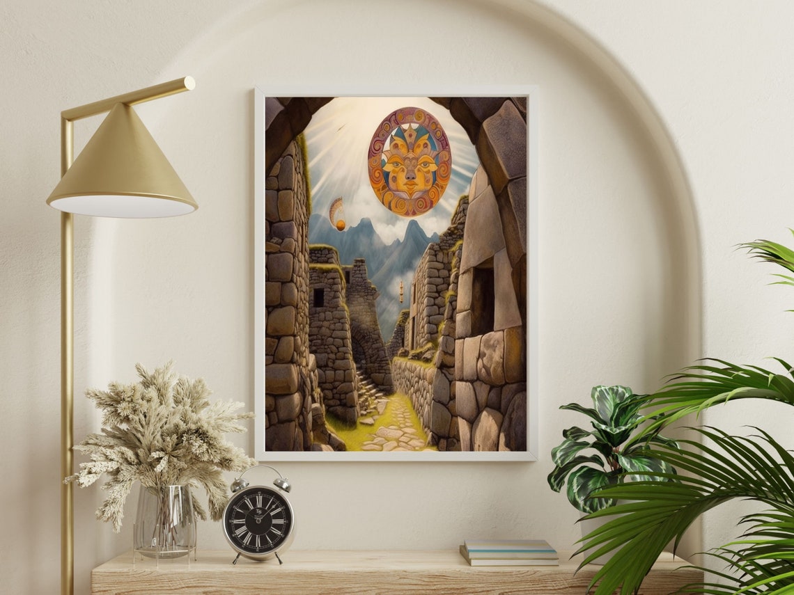 Machu Picchu Incan Ruins Sun God Stylized Andes Mountain Wall Art - Image 3