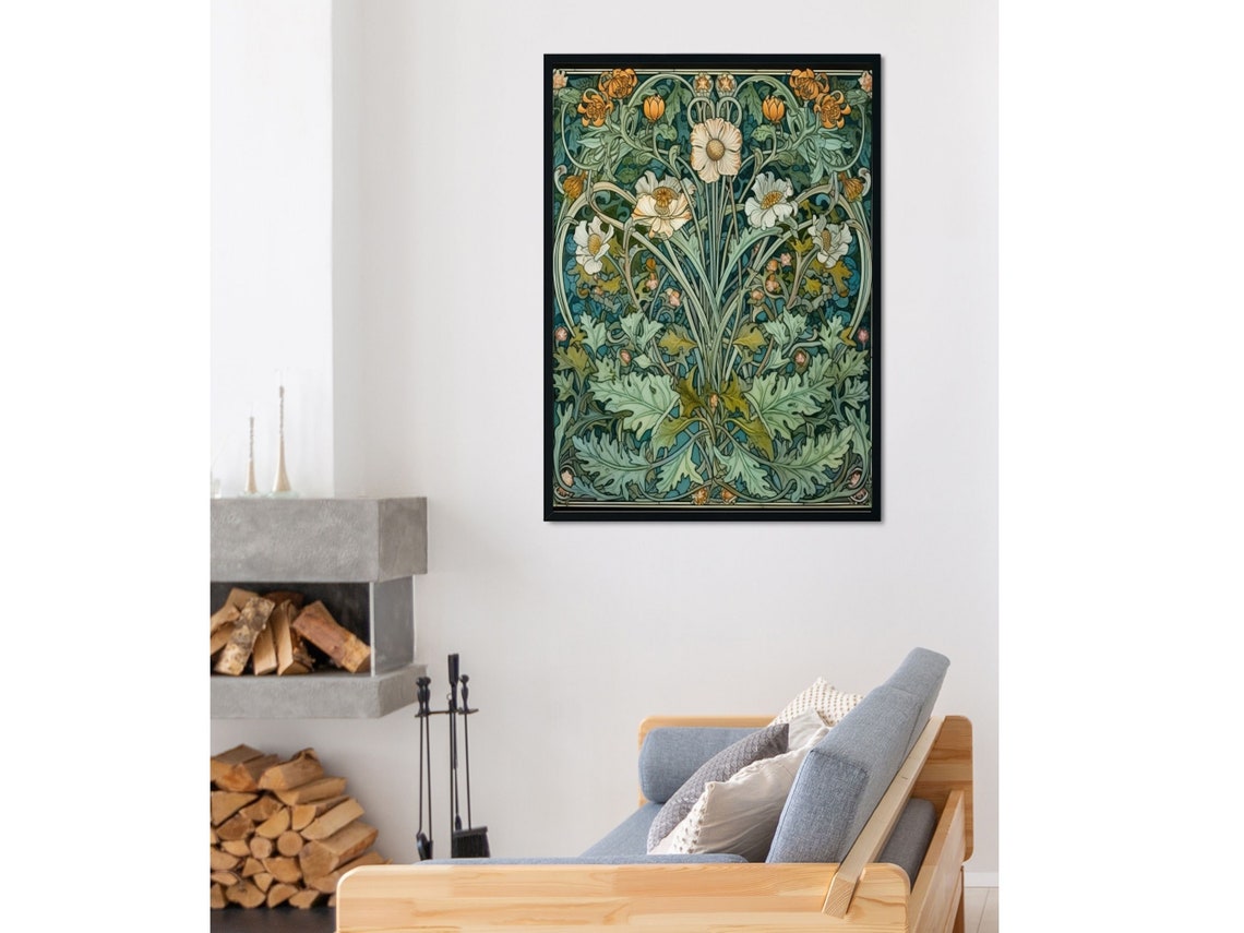 William Morris Style White Daisies And Green Foliage Floral Poster - Image 4