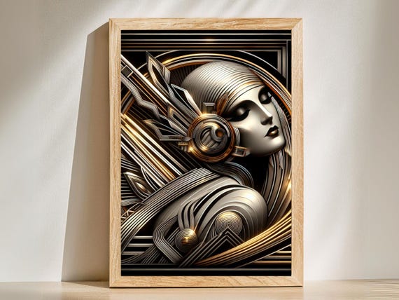 Art Deco Futuristic Fashion Art Deco Artwork In Black And Gold Home Art Decor Of A Woman In The Art Deco Style