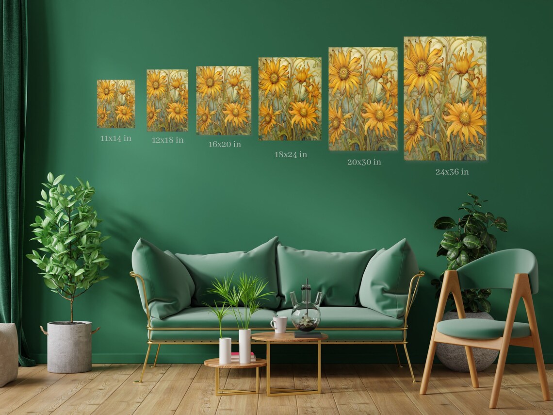 Two Ornate Giraffes With Gold And Green Patterned Bodies Art Nouveau Wall Art - Image 4