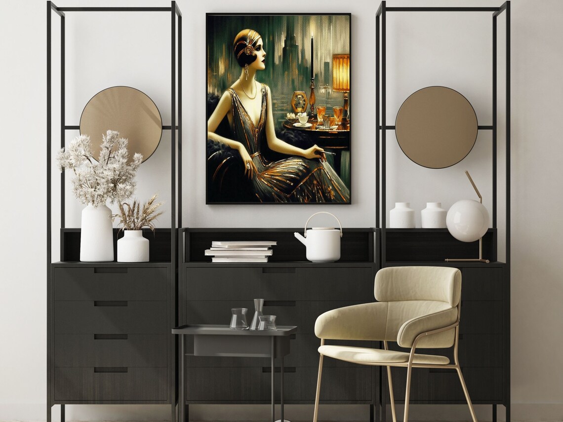 Elegant Art Deco Flapper Cocktails City Night Vintage Woman Poster - Image 3