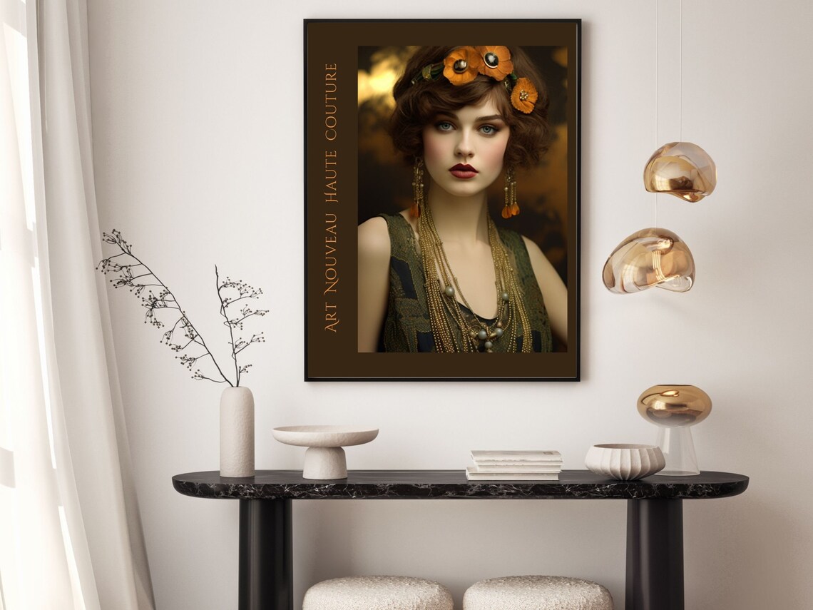 Art Nouveau Flapper with Poppies 1920s Haute Couture Fashion Poster - Image 6