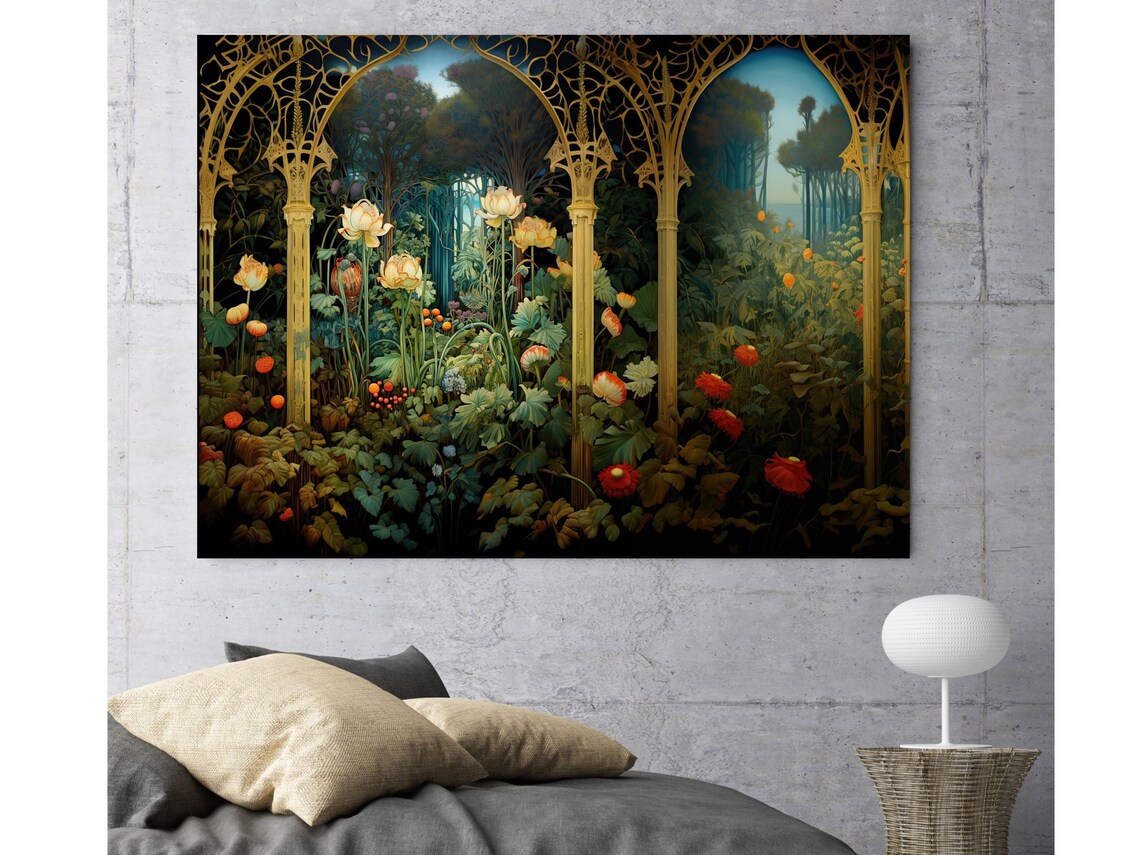 Neoclassical Garden Arches with Wildflowers Art Nouveau Floral Poster
