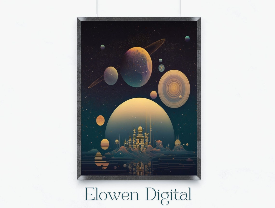 Art Nouveau Decor Space Fantasy Art Wall Art Of Celestial Planets Art Nouveau Wall Art View Of The Cosmos From Another World