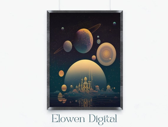Art Nouveau Decor Space Fantasy Art Wall Art Of Celestial Planets Art Nouveau Wall Art View Of The Cosmos From Another World