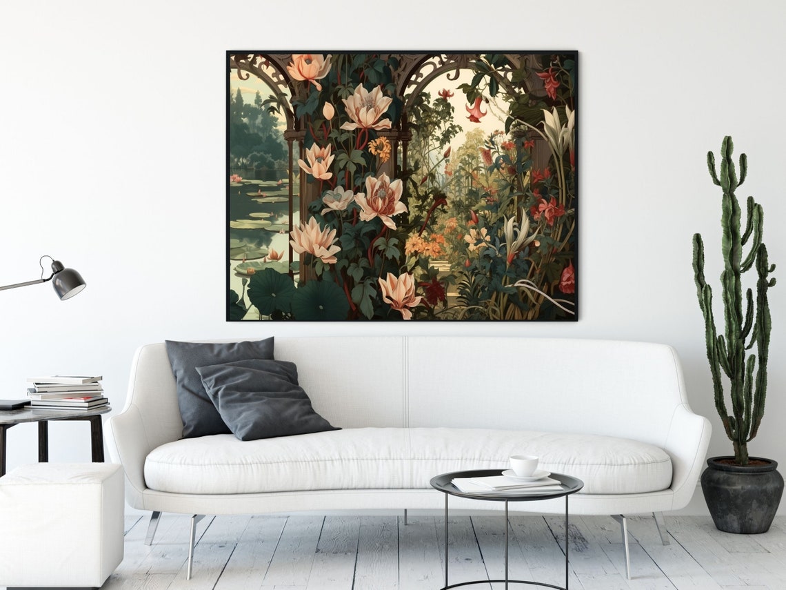 Water Lily Pond Behind Art Nouveau Flowering Arches Wall Art - Image 2