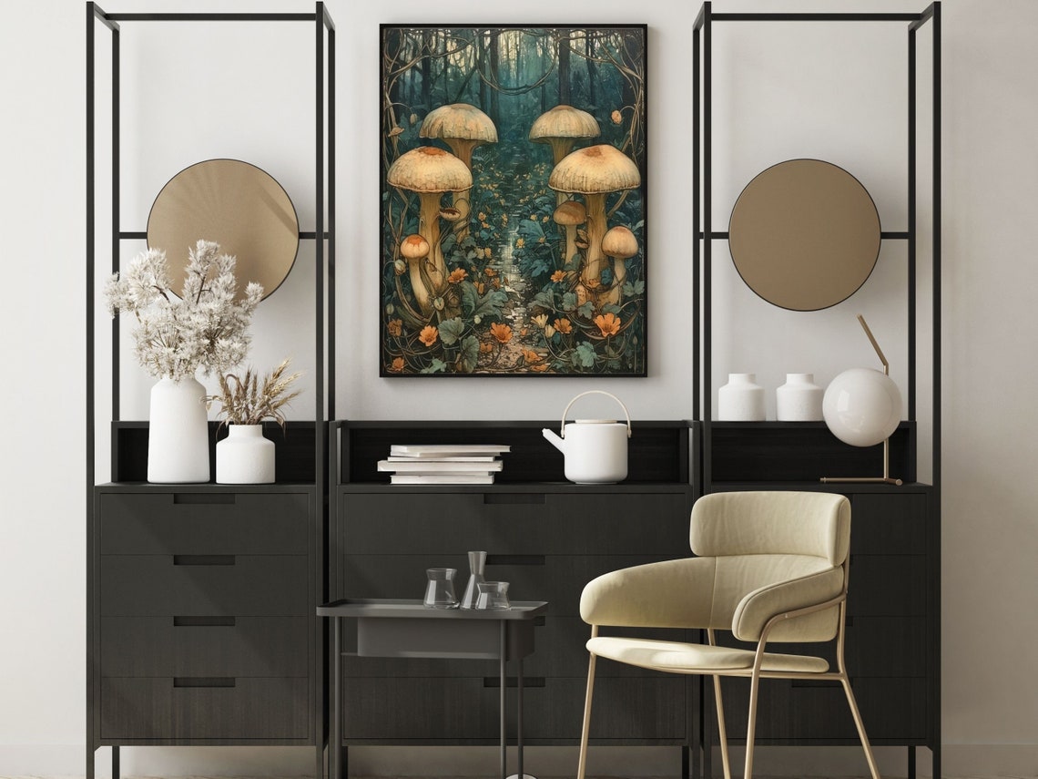 Art Nouveau Forest Mushrooms Toadstools Woodland Fantasy Art Poster - Image 2