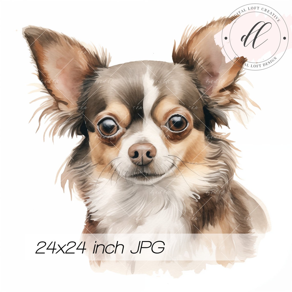 Watercolor Long Haired Chihuahua Dog Portrait Cute Pet Poster Art