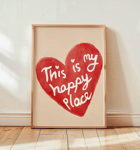 This Is My Happy Place Red Watercolor Heart Quote Art Poster