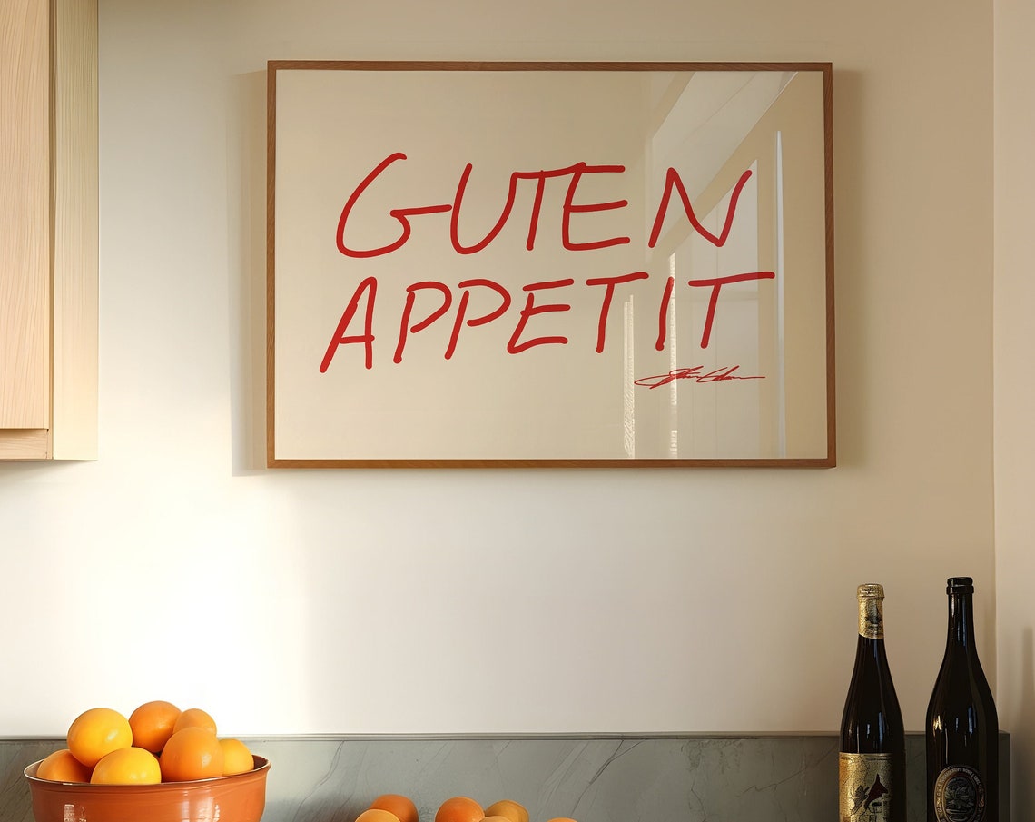 Guten Appetit Red Hand Lettering German Kitchen Typography Poster