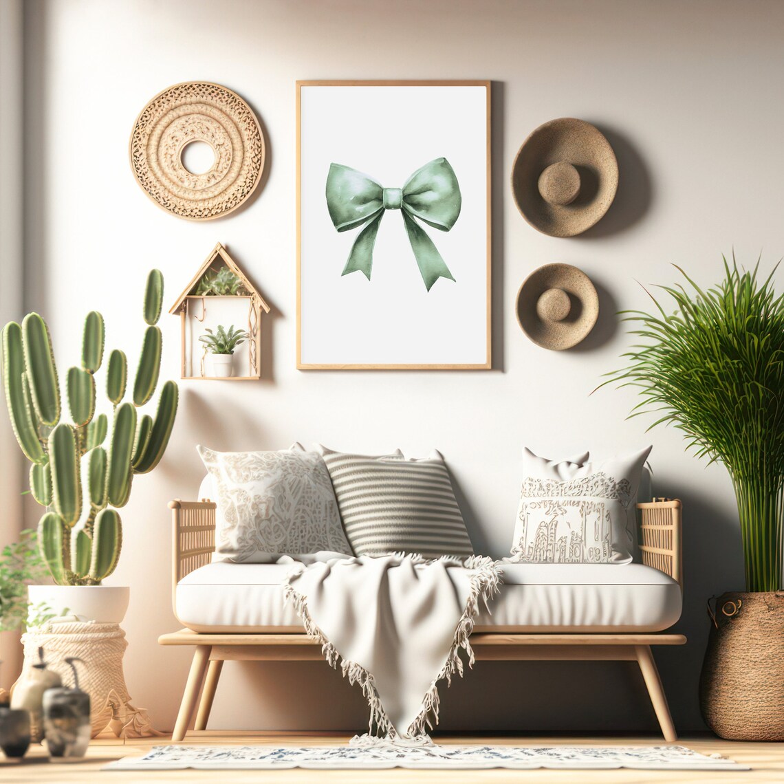 Green Watercolor Ribbon Bow Simple Elegant Minimalist Art Poster - Image 3