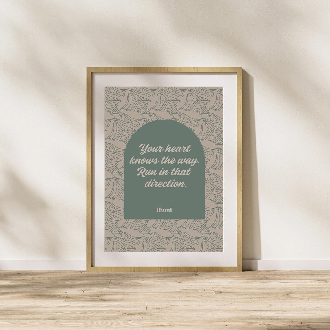 Rumi Your Heart Knows the Way Quote Sage Green Bird Arch Poster - Image 4