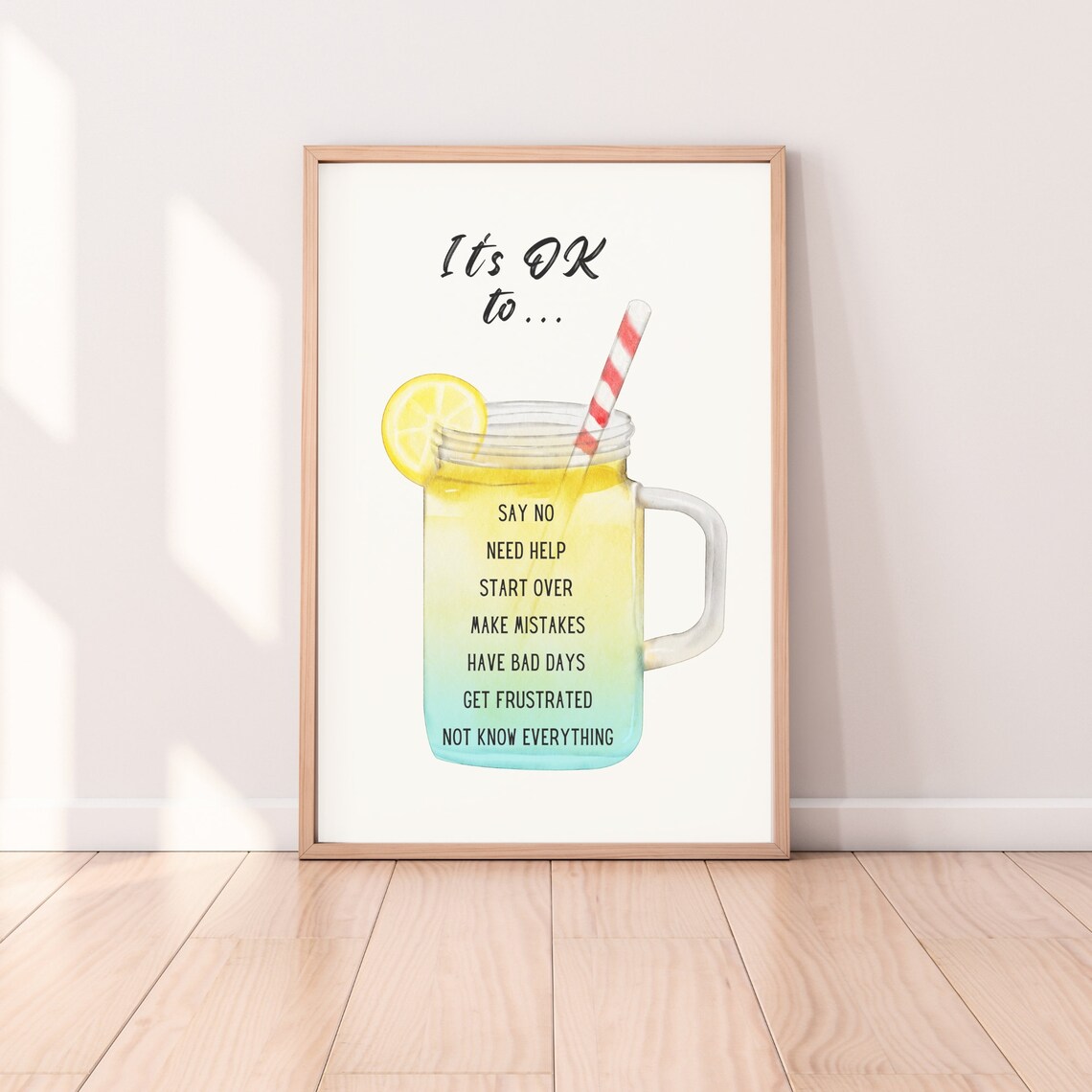 Its OK To Lemonade Mason Jar Self Compassion Mental Health Poster - Image 6
