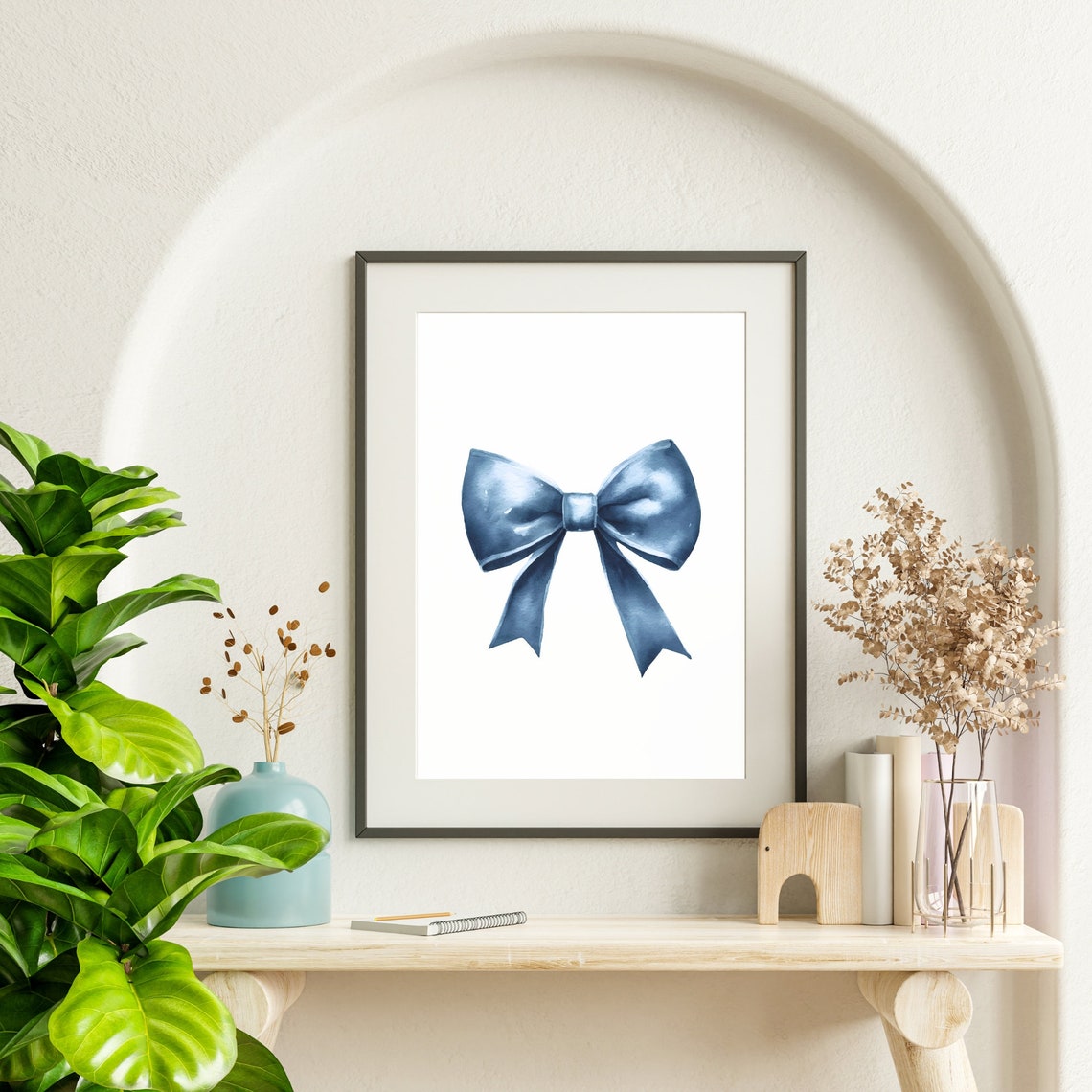 Navy Blue Watercolor Ribbon Bow Simple Elegant Minimalist Art Poster - Image 5