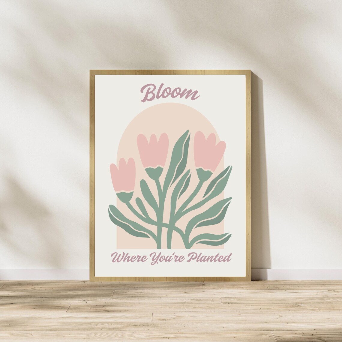Bloom Where You're Planted Pink Tulips Boho Arch Floral Poster - Image 4
