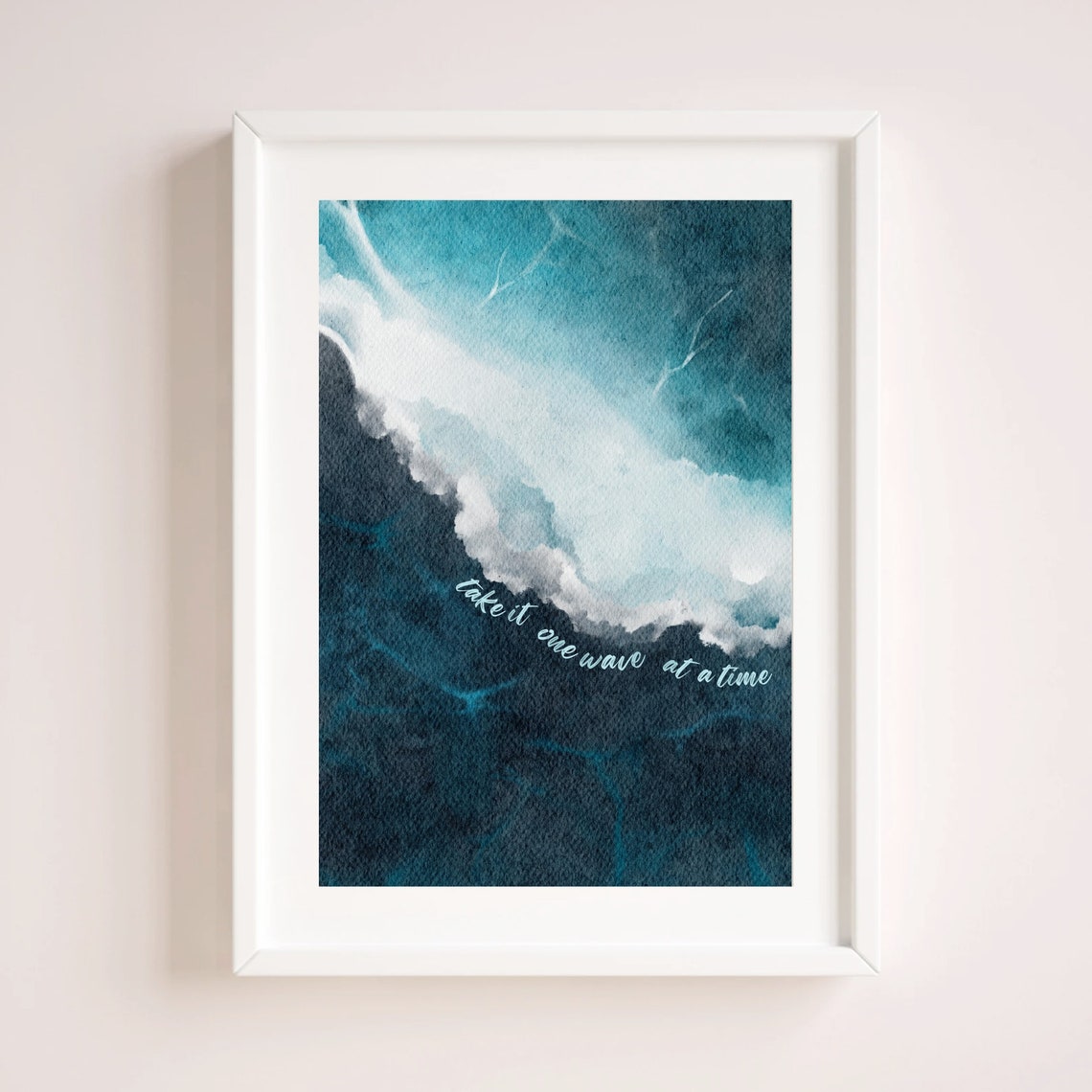 Take It One Wave At A Time Ocean Wave Watercolor Coastal Wall Poster - Image 4