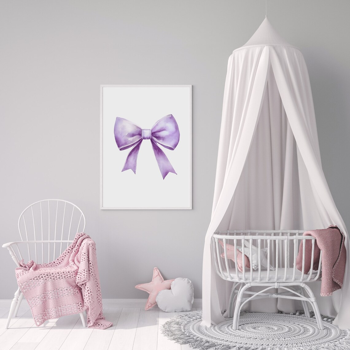 Purple Bow Print Preppy Aesthetic Wall Art Trendy College Dorm Dopamine Decor Lilac Fashion Poster Girly Coquette Girl Nursery - Image 5
