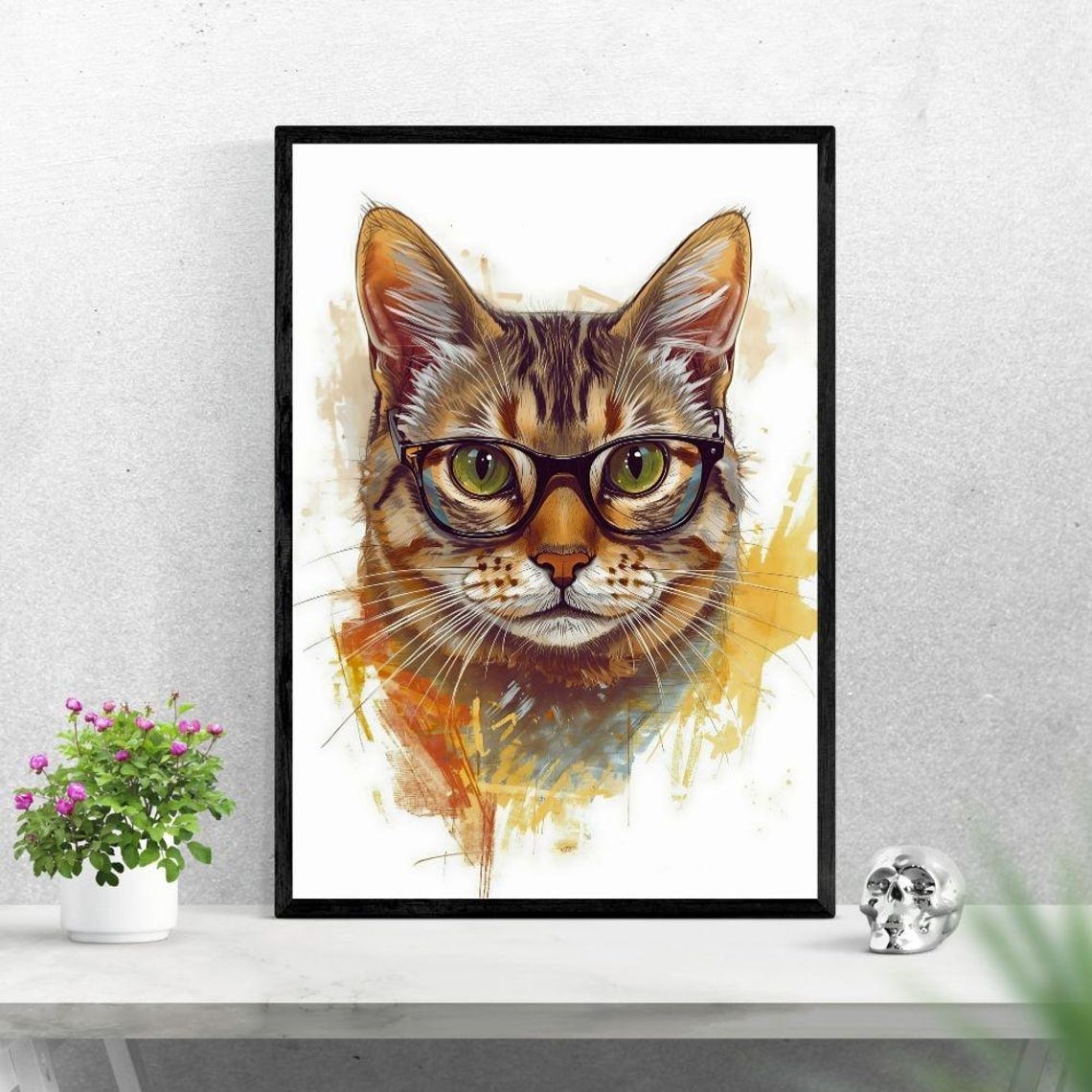 Glasses Cat Wall Art Modern 300 Dpi Illustration For Home Decor
