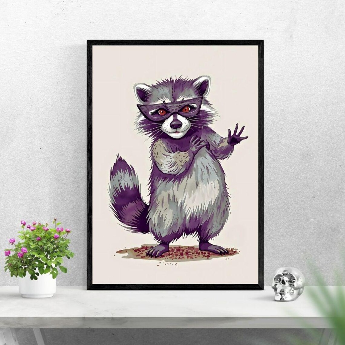 Cool Raccoon Wearing Sunglasses Funny Animal Nursery Art Poster