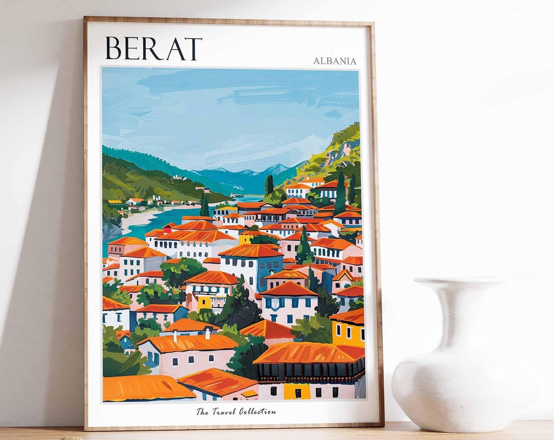 Berat Albania Historic Hillside Old Town Europe Travel Poster