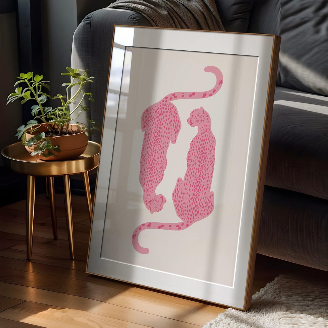 Two Pink Cheetahs Minimalist Wildlife Poster for Dorms and Bedrooms