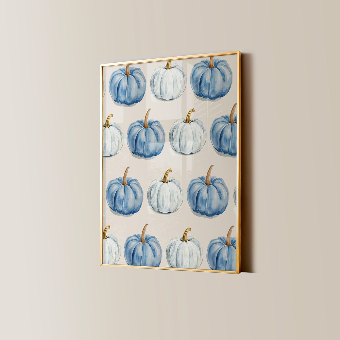 Blue Watercolor Pumpkins Grid Pattern Fall Halloween Seasonal Decor Poster - Image 3
