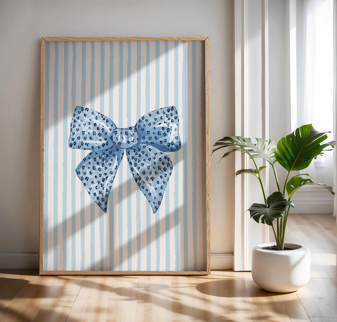 Blue Leopard Spots Bow Coquette Striped Preppy Wall Decor Aesthetic Poster - Image 3
