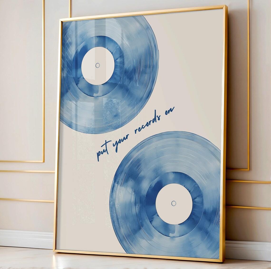 Blue Vinyl Record Retro Music Poster, Maximalist Decor