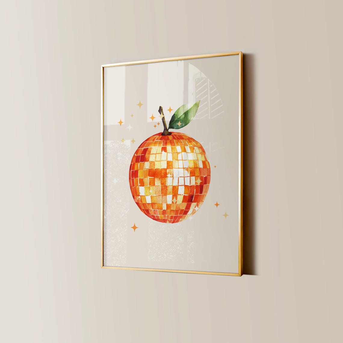 Fun Orange Disco Ball Fruit Watercolor Sparkle Dopamine Poster - Image 3