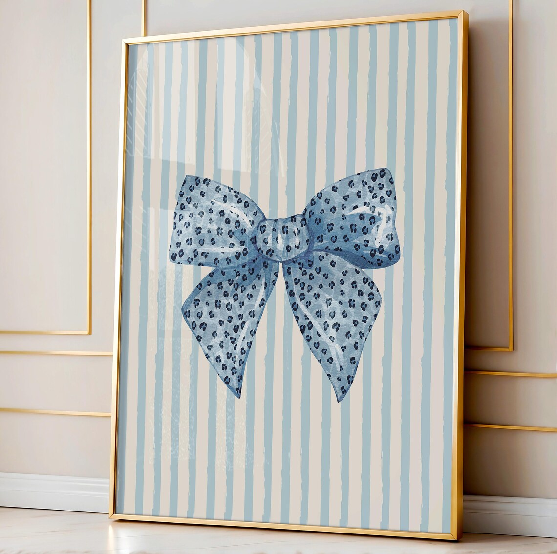 Blue Leopard Spots Bow Coquette Striped Preppy Wall Decor Aesthetic Poster