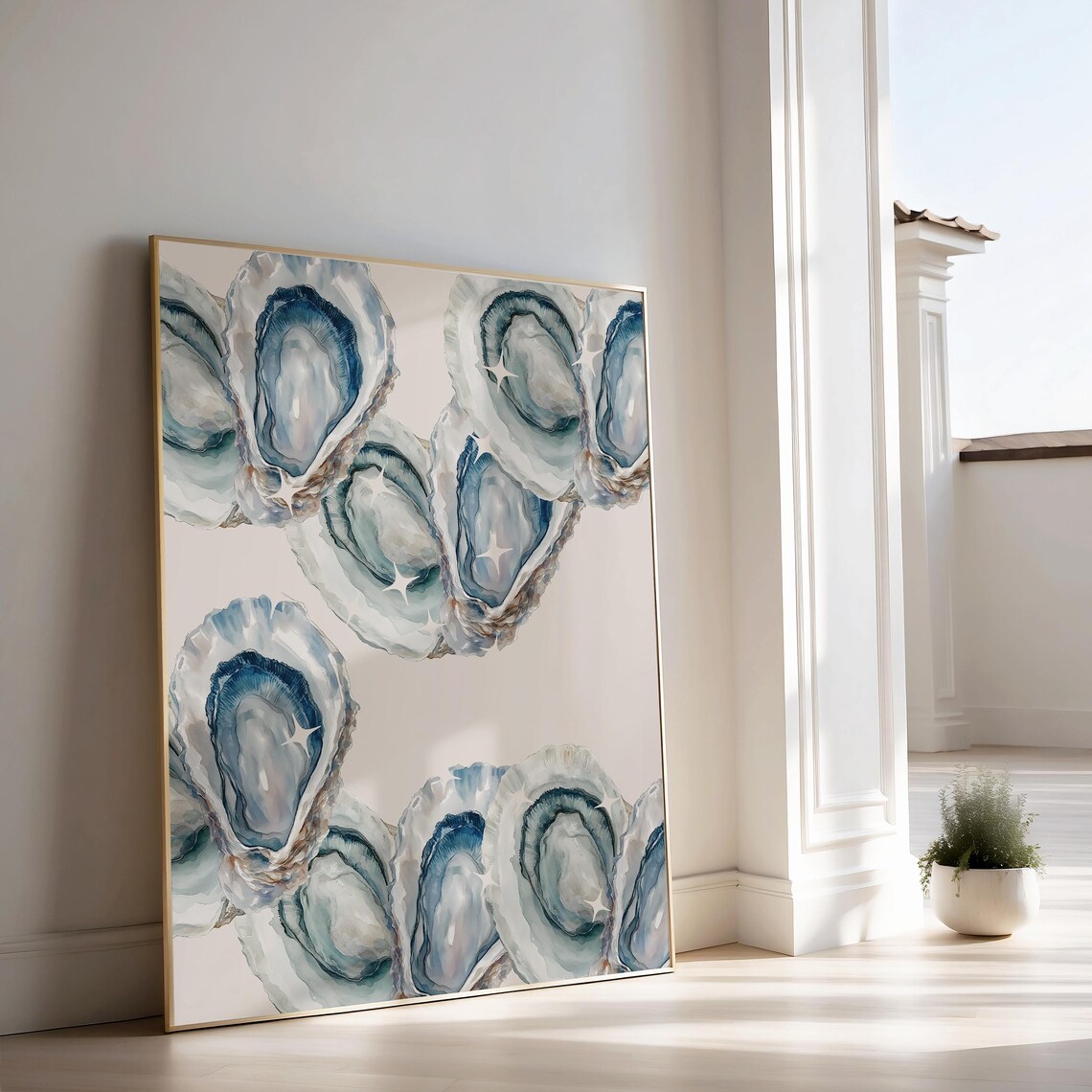 Blue Oyster Aesthetic Coastal Beach Art Print - Image 2