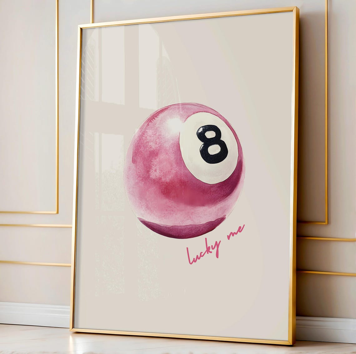 8 Pool Ball Pink Lucky Me Retro Poster