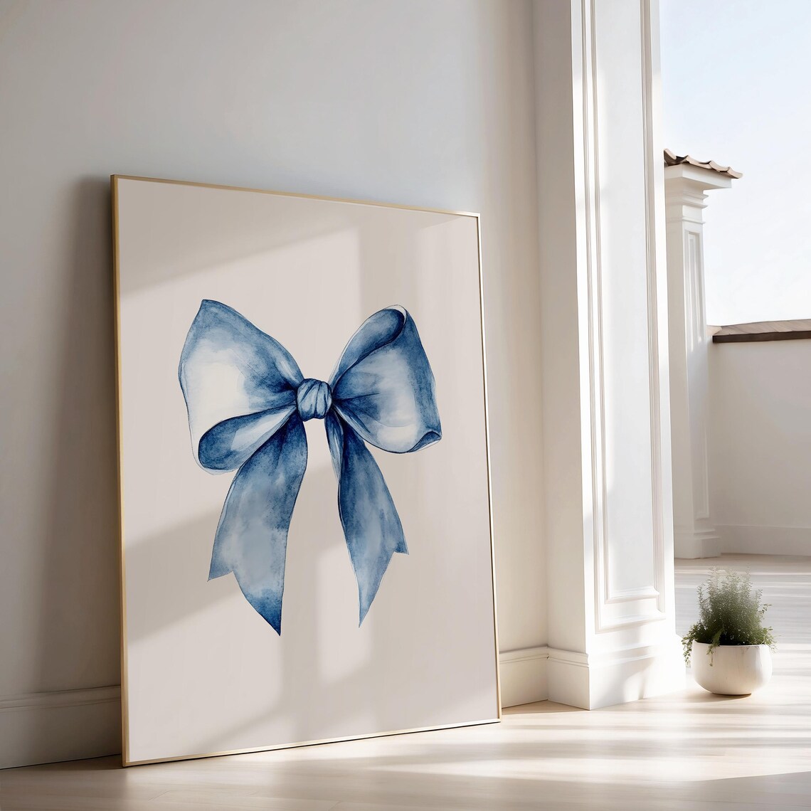 Girly Blue Watercolor Bow Coquette Balletcore Ribbon Art Poster - Image 2