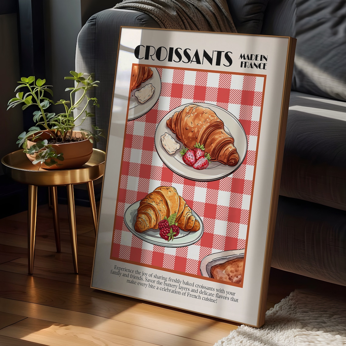 Croissant Print, Retro Kitchen Art Aesthetic Poster