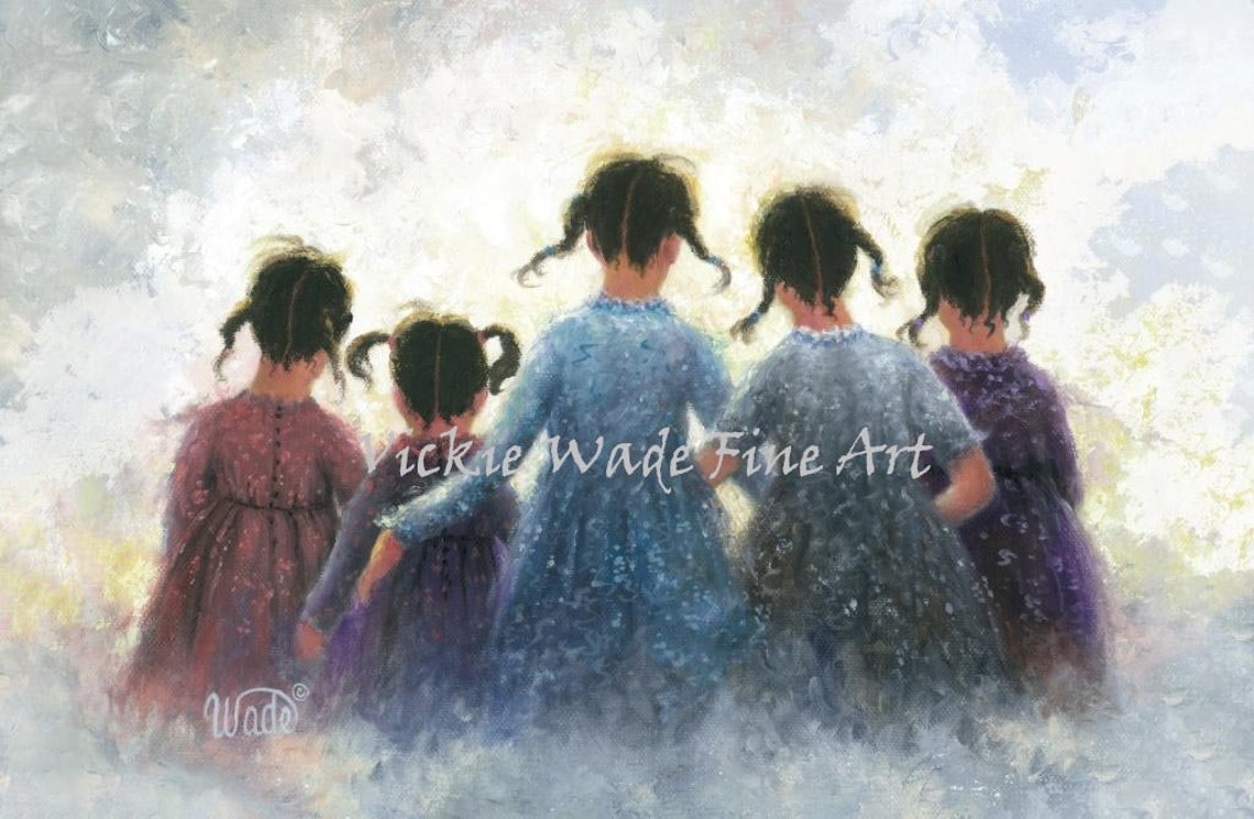Five Sisters In Vintage Dresses Bathed In Glowing Light Poster