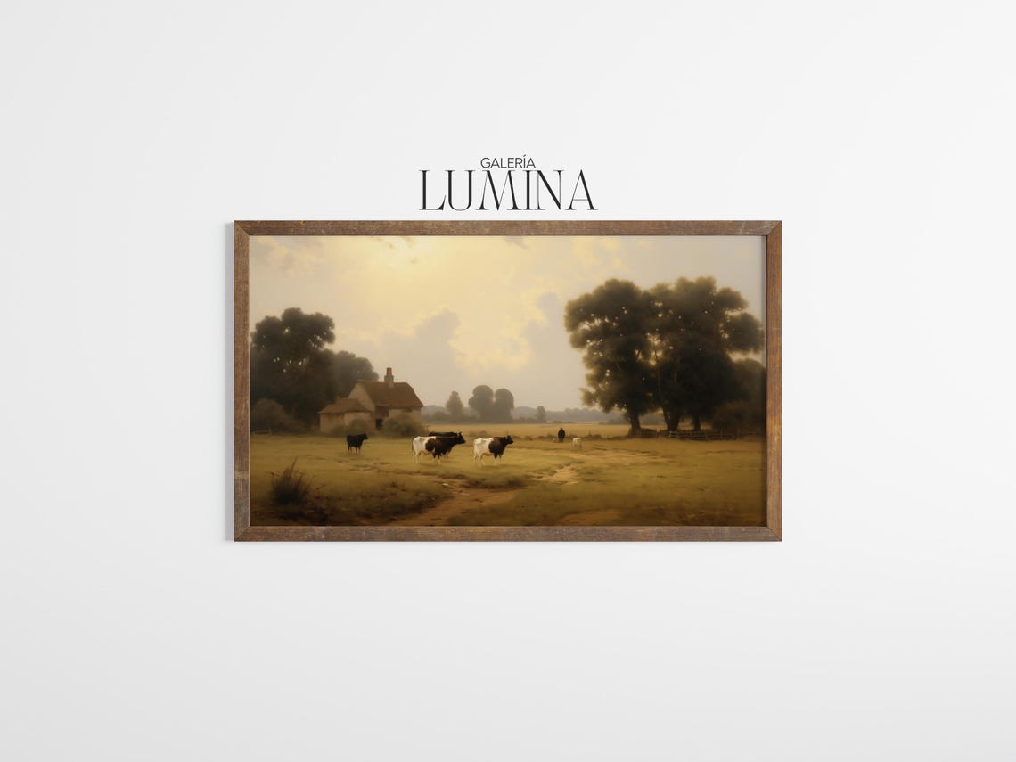 Cows Grazing Golden Countryside Farmhouse Vintage Landscape Poster - Image 3