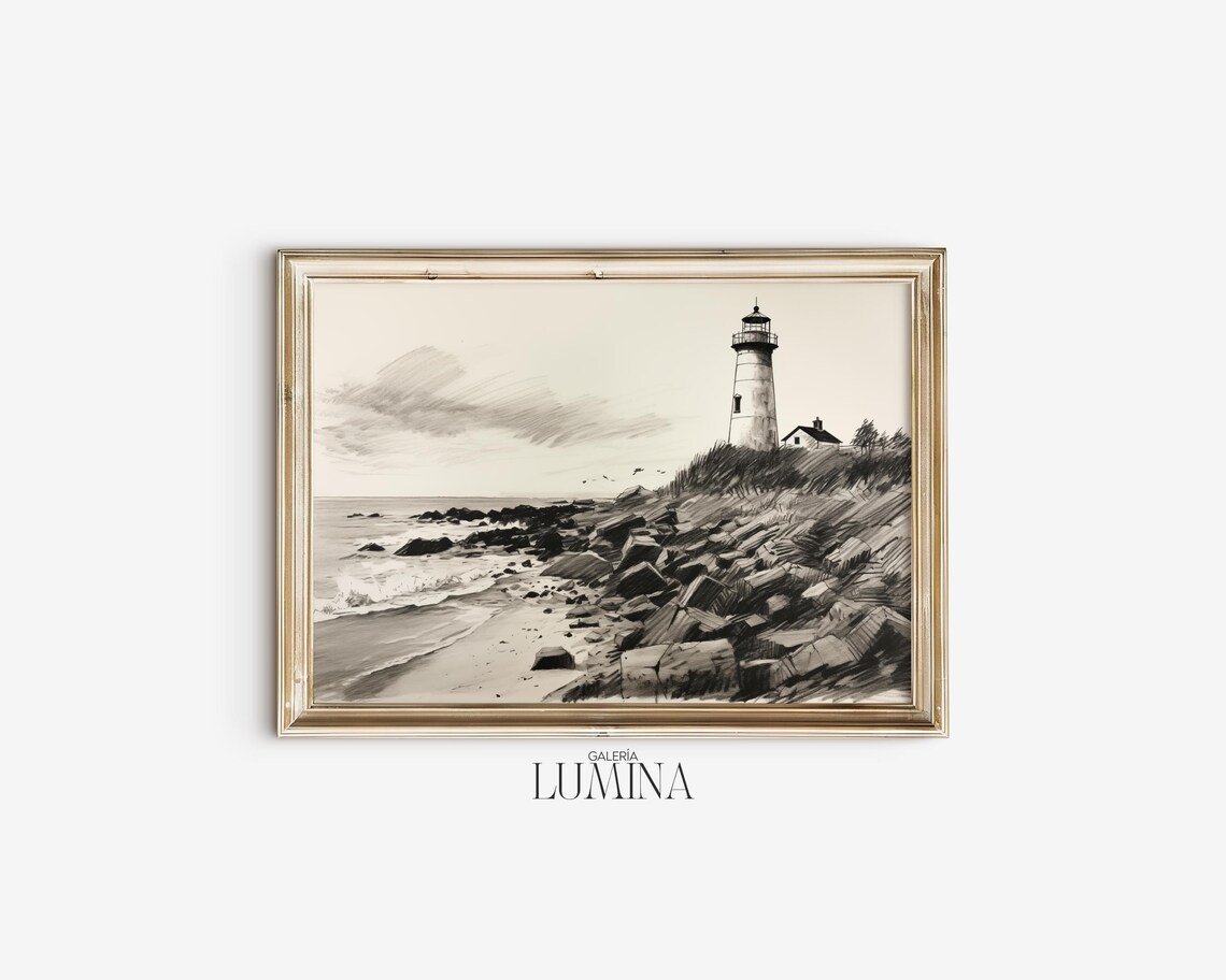 Lighthouse Charcoal Sketch, Vintage Nautical Art Print - Image 2