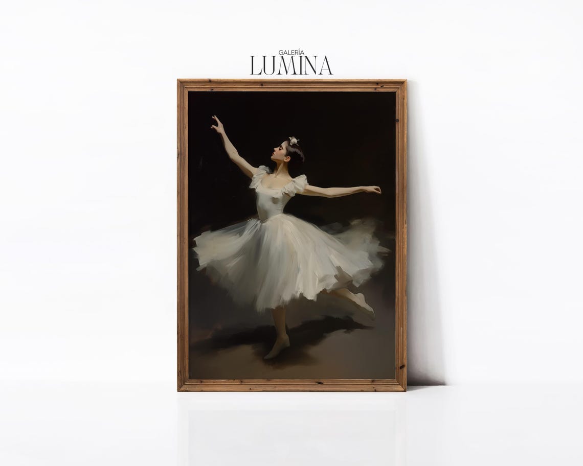 Ballerina Dancing Original Oil Painting Antique Ballet Print Moody Dark Tones French Oil Painting Art Frame Tv Art 461 - Image 3