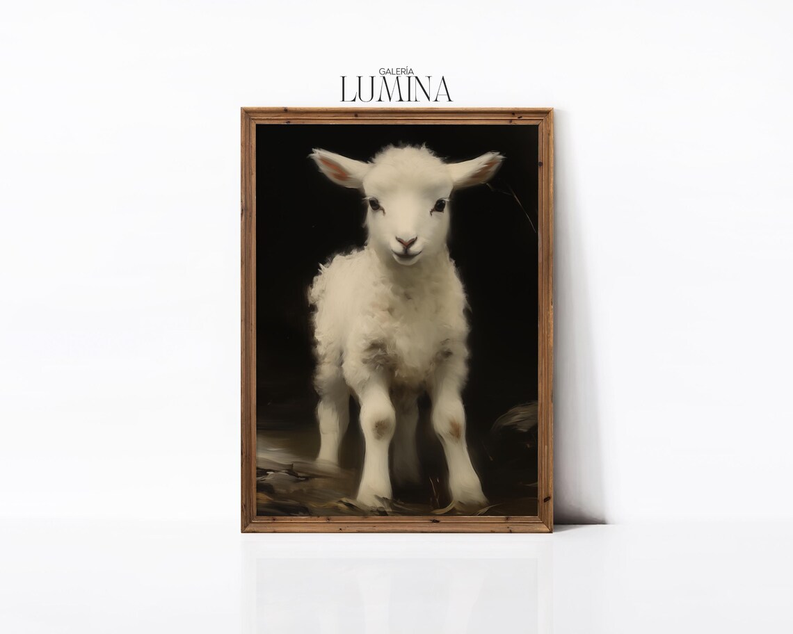 Dark Moody White Lamb Portrait Farm Animal Antique Style Poster - Image 2